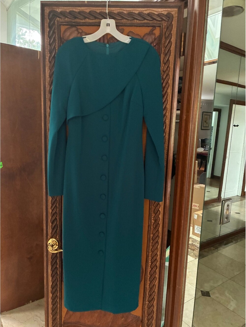 Badgley Mischka Dark Teal Long Sleeve Button Front Midi Dress Sz 4 Modest NWT - Picture 5 of 5
